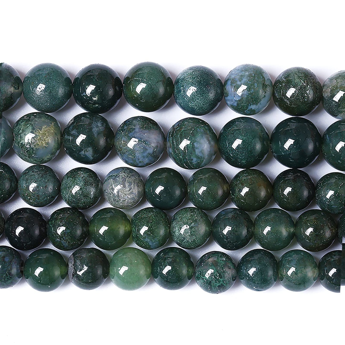 60PCS 6mm Natural Green Moss Agate Beads Gemstone Round Loose Spacer Beads for Jewelry Making DIY Bracelet Necklace Earrings 15" Inch
