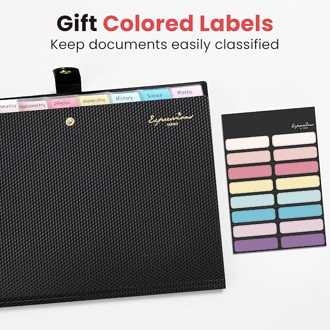 Sooez Accordion File Organizer, Letter Size Expanding File Folder with Labels, 8 Pocket Folders for Document, Portable Paper Bill Receipt Organizer for Home School Office Supplies, A4 Size, Pink
