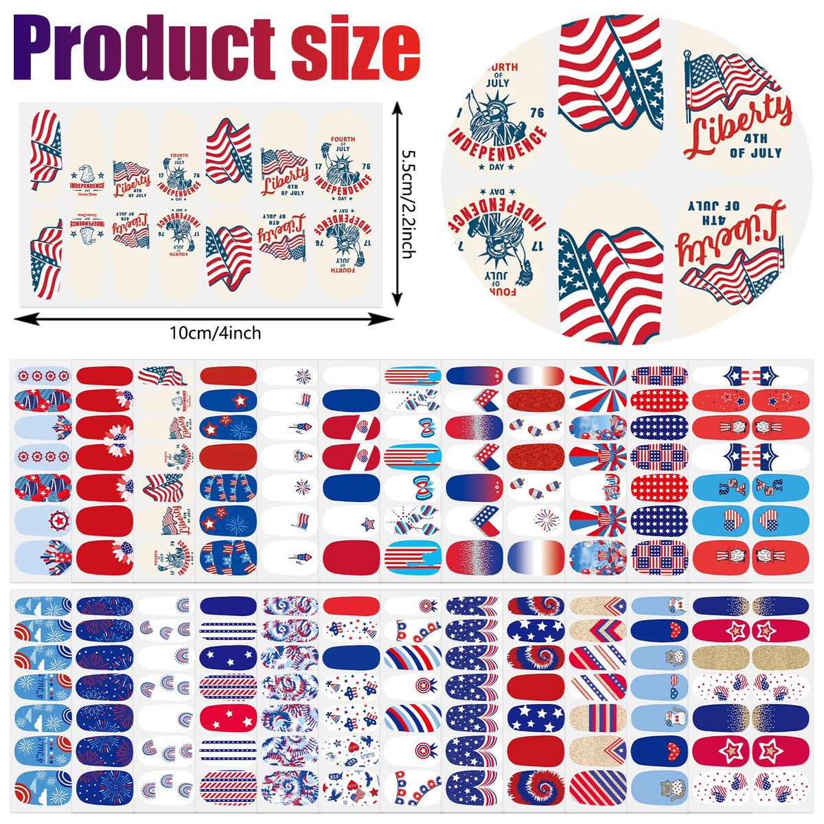 JERCLITY 336 Pieces 24 Sheets 4th of July Nail Wraps for Short Nails Independence Day Nail Polish Strips Patriotic American Flag Nail Strips Self-Adhesive Stickers for Memorial Day