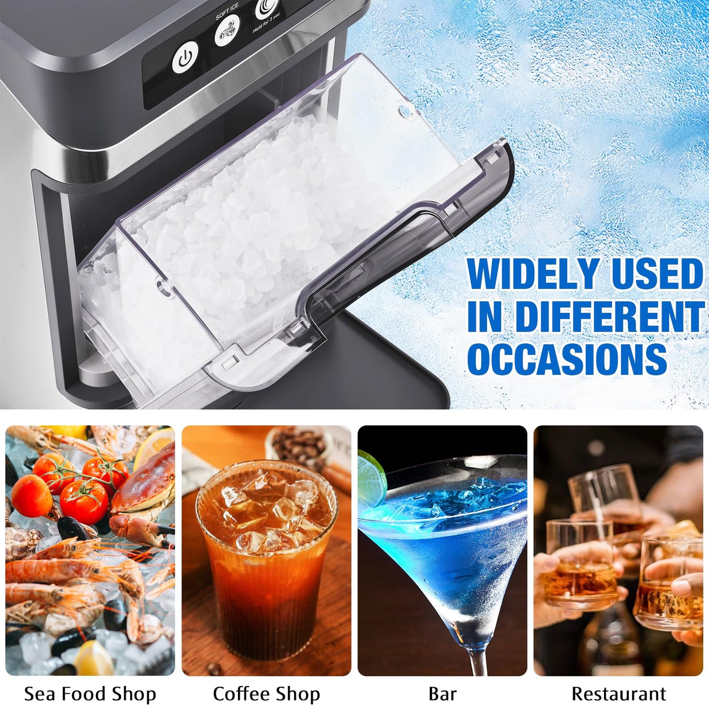 MOMOKOVA Nugget Ice Maker Countertop for Chewable Ice, 41lbs/24H Portable Pellet Ice Machine with One-Click Operation Self-Cleaning for Home, Kitchen, Bar, Office, Party (Silver)