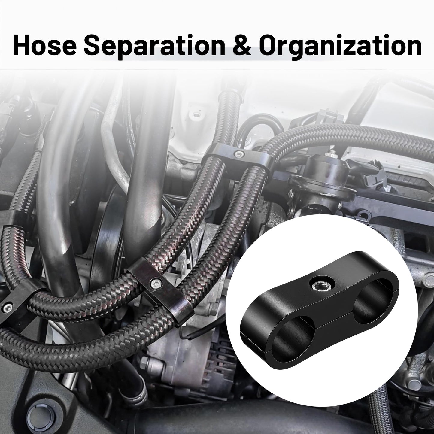 EVIL ENERGY 8AN Hose Separator Clamp, AN8 Fuel Line Mounting Clamp Aluminum Black 4PCS