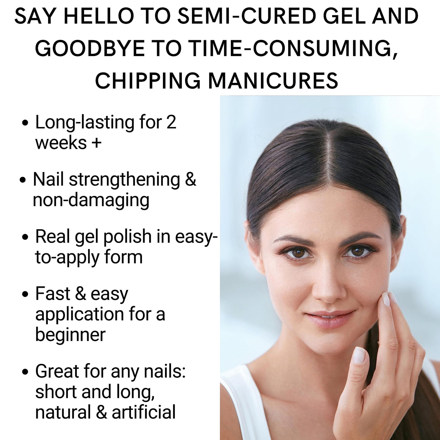 ALICE & BELLA Semi Cured Gel Nail Strips-20 PCS Pure Milky White Nail Strengthening Gel Stickers, Use with UV Light Lamp, Salon Quality Manicure Wraps (Milky White)
