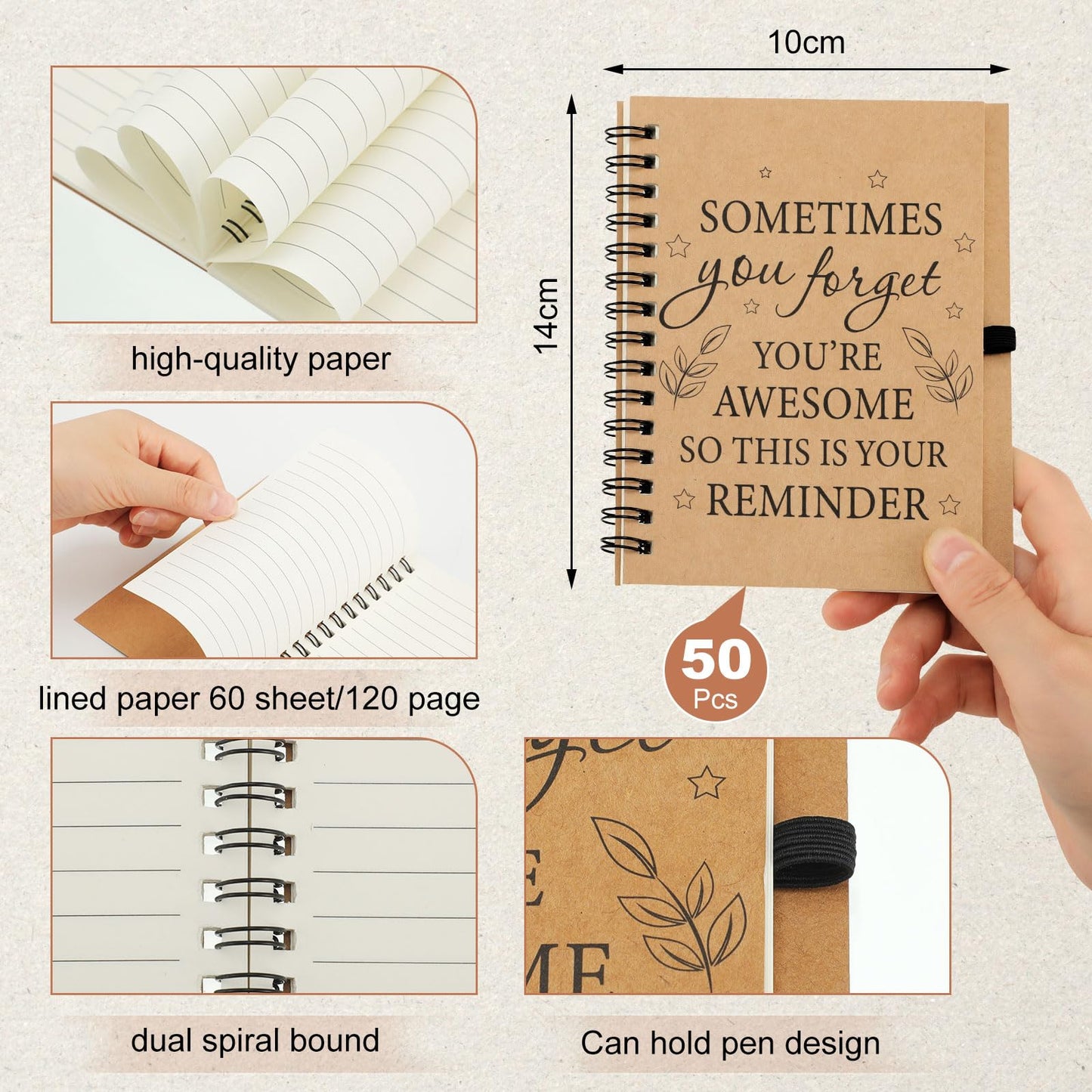 Yeaqee 100 Pcs Inspirational Gifts Set Include 50 Spiral Notebooks 50 Pens May You Be Proud of The Work You Do Motivational Thanks Gifts for Coworker Teachers Back to School(Motivational Style)