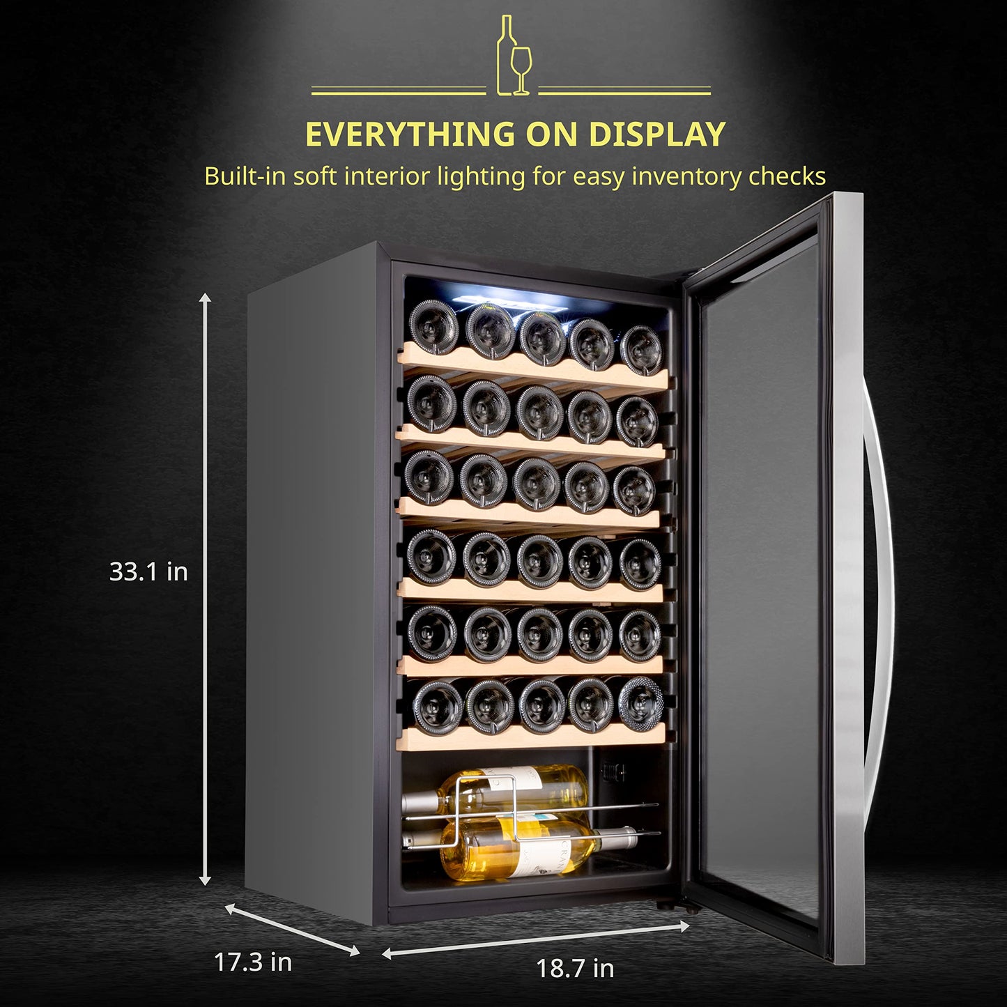 SCHMÉCKÉ 34 Bottle Compressor Wine Cooler Refrigerator w/Lock - Large Freestanding Wine Cellar For Red, White, Champagne or Sparkling Wine - 41f-64f Digital Temperature Control Fridge Stainless Steel