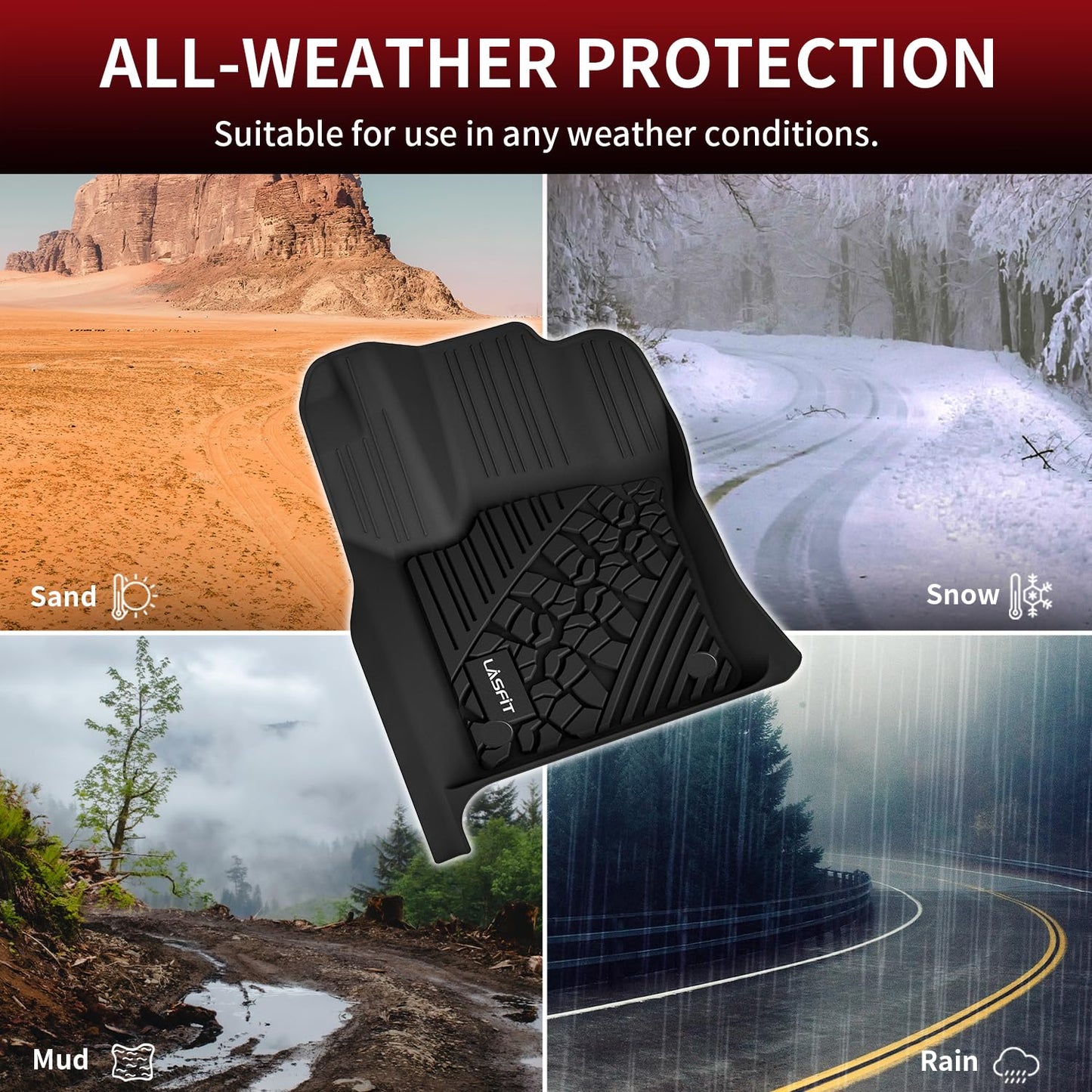 LASFIT Floor Mats for Jeep Grand Cherokee 2016-2021 5-Seat, for Dodge Durango 2016-2026 5-Seat (Not for 6-Seat), All Weather TPE Custom Fit Trunk Liners Car Floor Mats Black