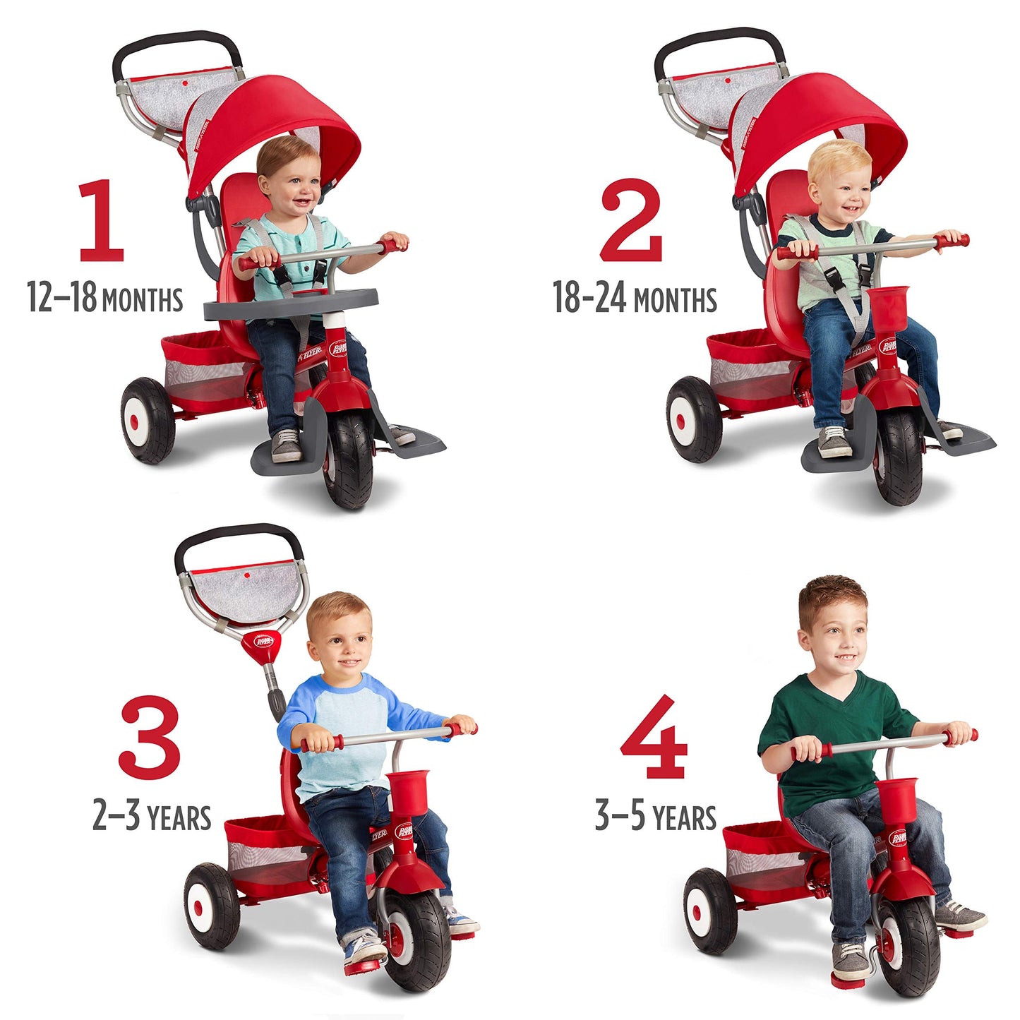 Radio Flyer Ultimate All-Terrain Stroll 'N Trike, Ages 1-5, Convertible 4-in-1 Tricycle, All-Terrain Tires, Parent Push Handle, UV Canopy, Accessories, Safety Harness, Stroller Tricycle for Toddlers