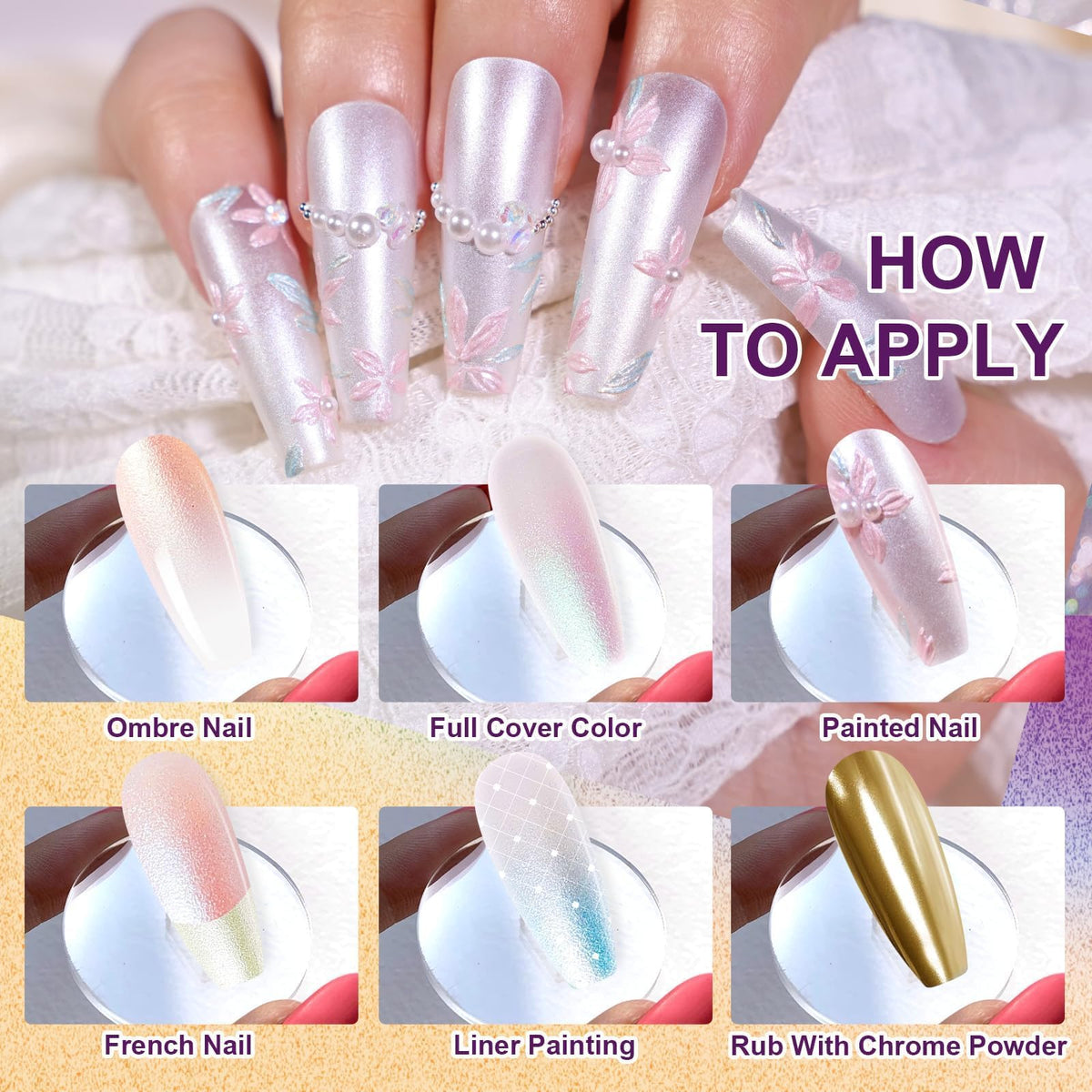 U-Shinein Gradient Painting Gel, 9 Colors Ombre Gel Nail Polish with Pearlescent Silk Satin Pigment Pat Nails Aura Nails French Manicure Soak Off UV Treasure of Pearl