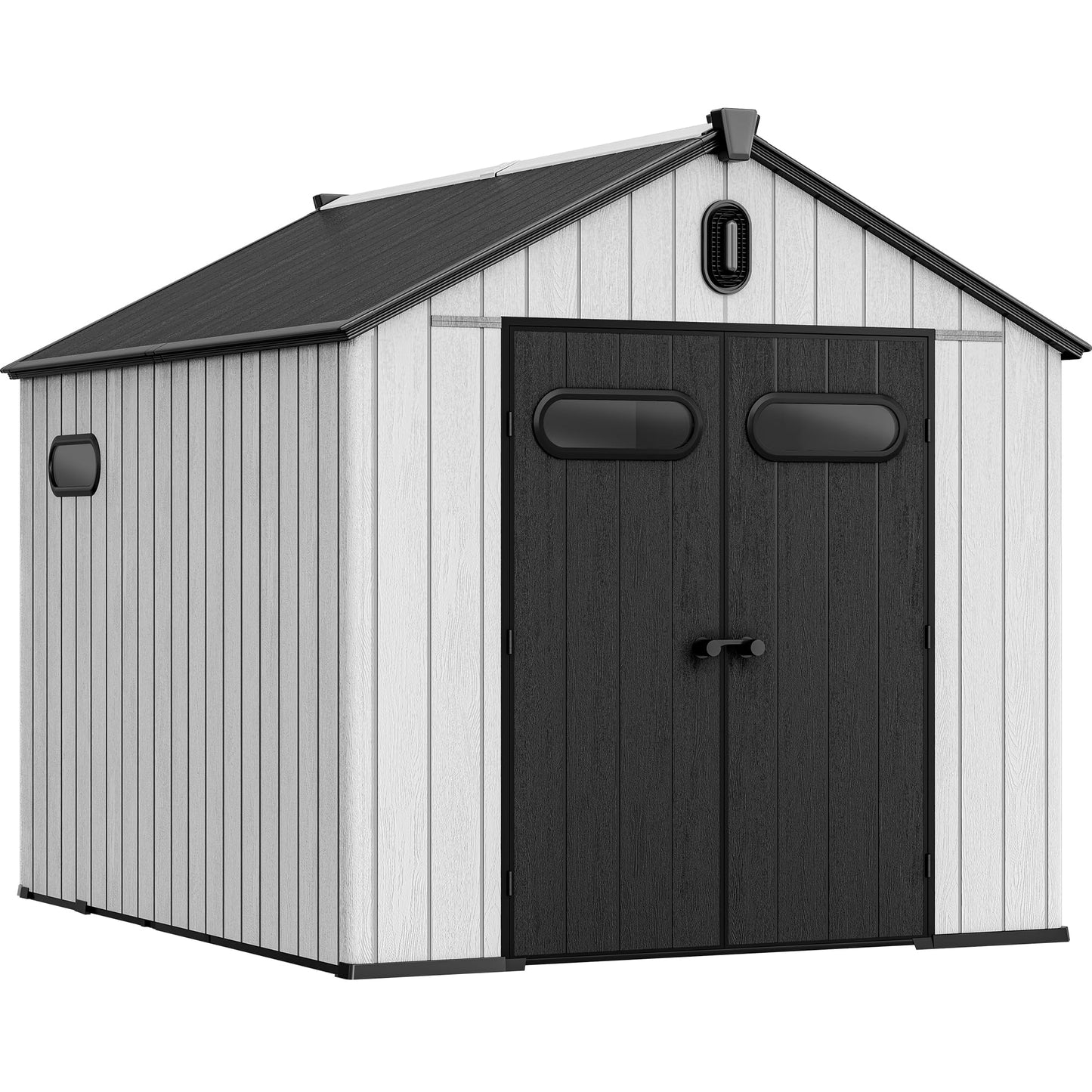 YITAHOME 8x10ft Resin Storage Shed, Extra Thick Outdoor Plastic Garden Storage Unit with Oval Vision Windows & Lockable Doors, 16mm Heavy Duty Waterproof Tool Sheds with Floor for Lawn Equipment, Gray
