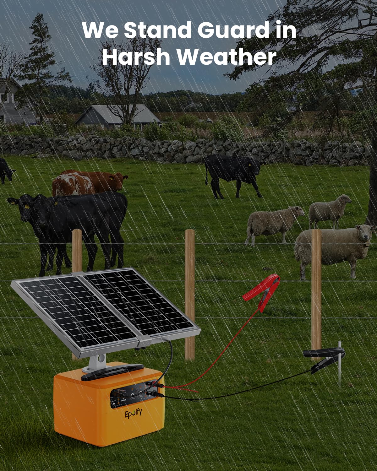 30-Mile Solar Electric Fence Charger for Livestock Safety, 0.3-1.5 Joules Adjustable Energizer with 12000mAh Battery, 24/7 Solar Fence Charger with Smart Voltage Display for Raccoon, Deer Control