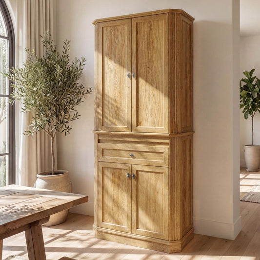 AMBERHAUS 72.2" Tall Kitchen Pantry Storage Cabinet with Doors, Farmhouse Storage Cabinet with Drawers, Adjustable Shelves and Pull-Out Shelves, Oak Wood Pantry Cupboard for Kitchen, Dining Room