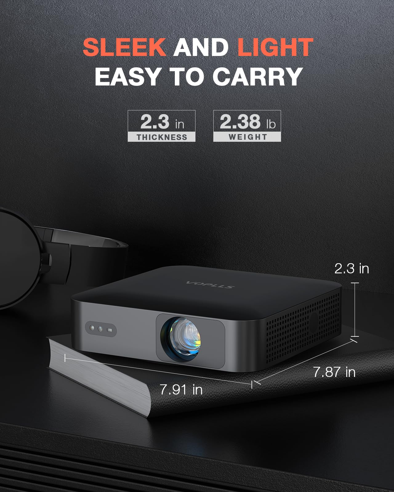 【360°Adjustable Stand & Auto Focus/Keystone】Mini Projector with WiFi and Bluetooth, Native 1080P Portable Outdoor Movie Projector, VOPLLS Home Projector 4K Support for HDMI/USB/AV/Phone/Laptop(black)