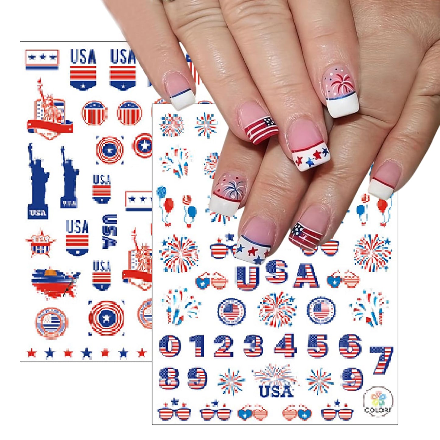 8 Sheets July 4th Nail Art Stickers Independence Day American Flag 3D Self-Adhesive Patriotic Eagle Star Memorial Day Nail Supplies Women DIY Nail Decorations