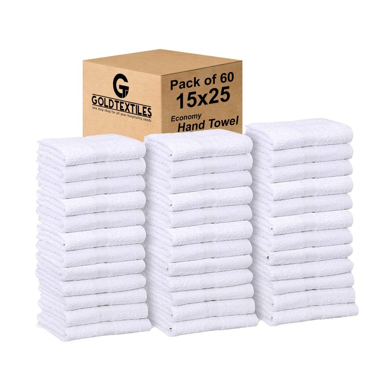 GOLD TEXTILES 12 Pack White Economy Cotton Blend 15x25 Inches Basic Hand Towels- Gym Towels (1 Dozen)