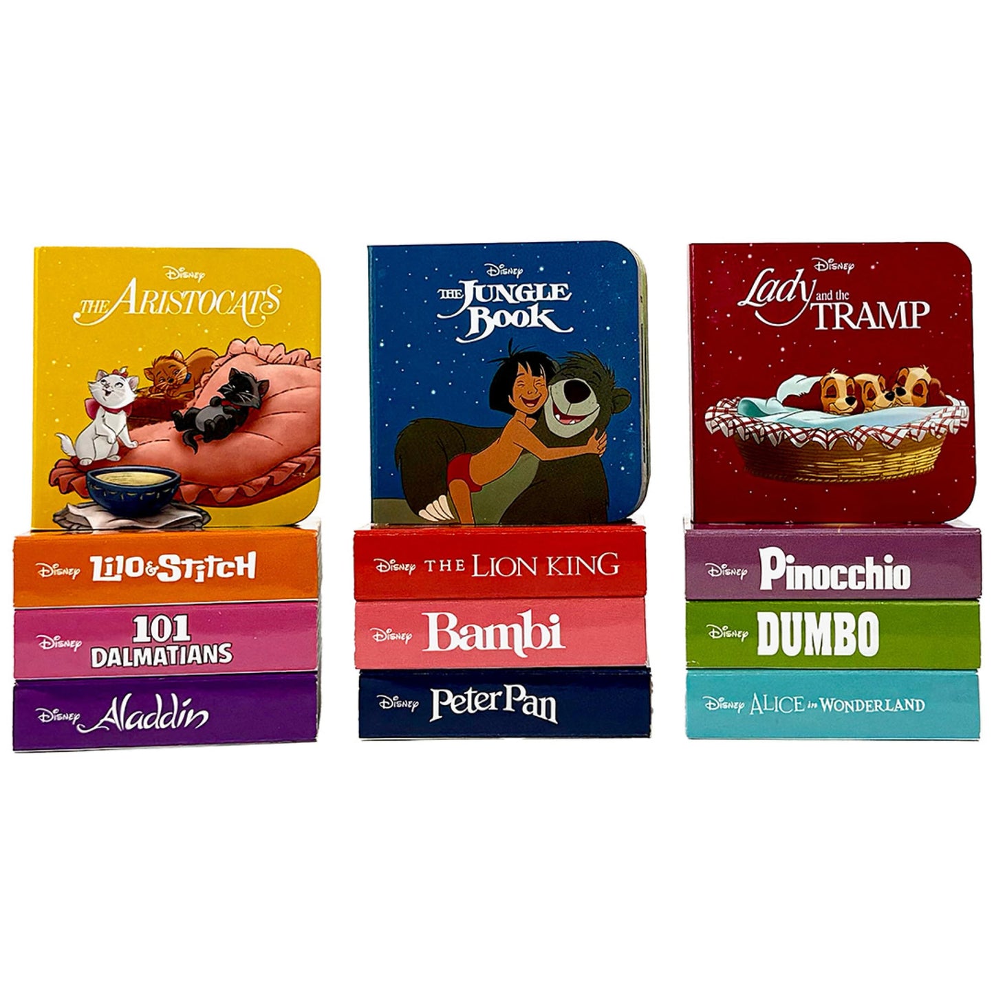 Disney Lion King, Lilo & Stitch, and More! – Bedtime Stories My First Library Board Book Block 12-Book Set - First Words, Alphabet, Numbers, and More! - PI Kids