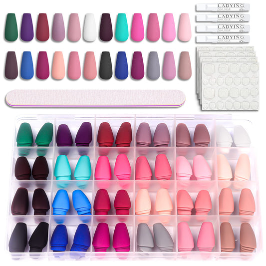 Press On Nails - LADYING 576 Pcs Coffin Ballet Shape Fake Nails, Full Cover Acrylic False Nail,24 Color With 6g Nail Glue