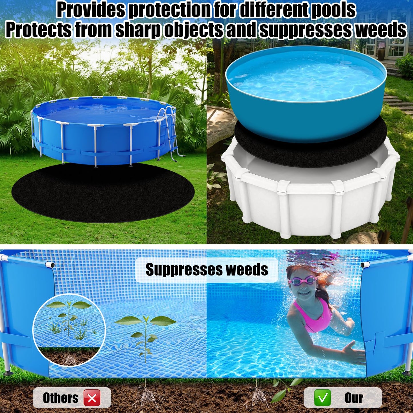 VICAMB 10ft Heavy Duty Round Pool Liner Pad for Above Ground Pool,Pool Ground Mat Under Pool Pad,Pool Bottom Liner Protector to Prevent Puncture and Extend Liner Life