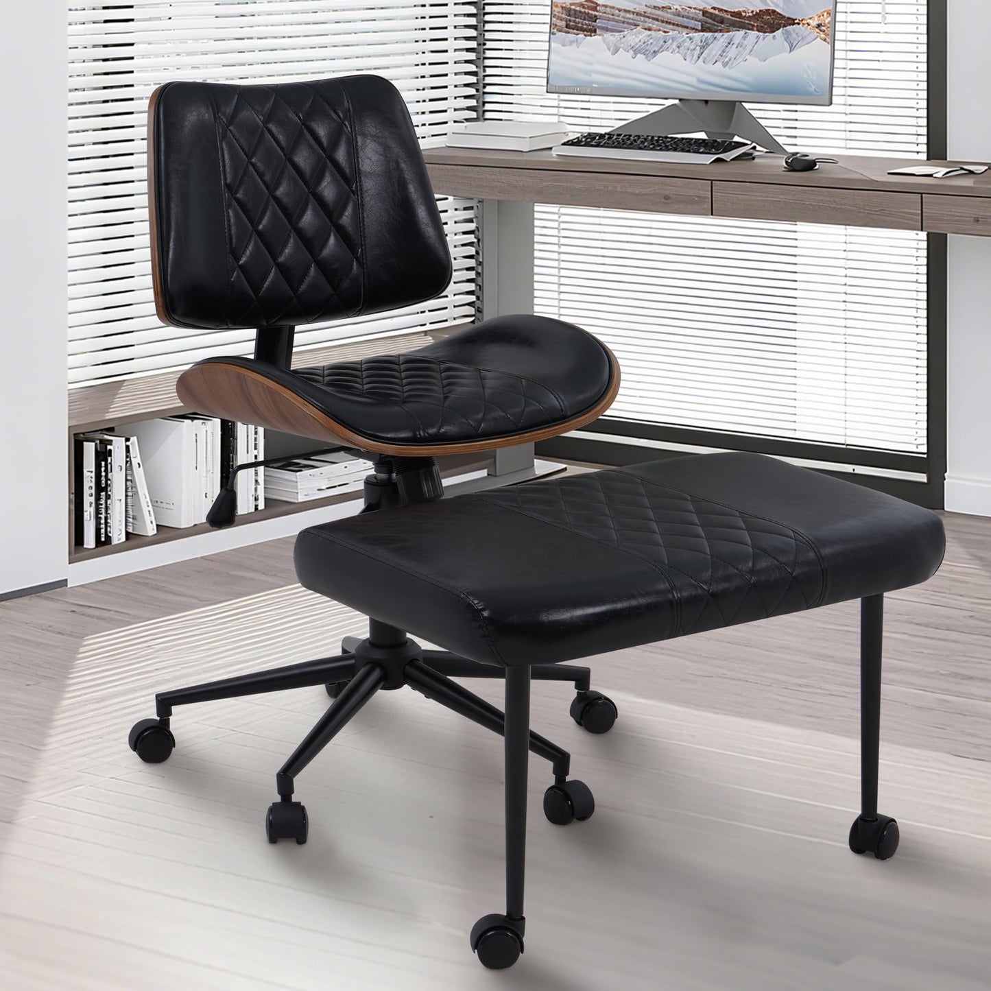 Azaeahom Ergonomic Cross Legged Office Chair with Wheels, Height Adjustable & 360°Swivel for Meditation, Desk & Yoga - Wide Criss Cross Design, Kneeling Chair - Black