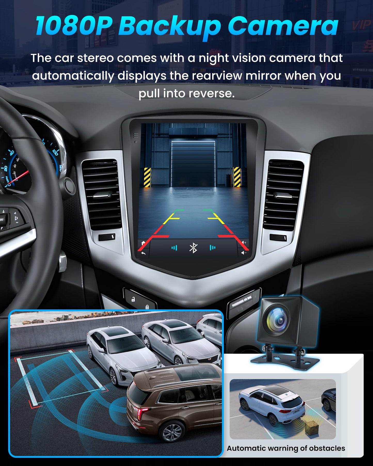 4Core 64ROM Car Radio for Chevrolet Chevy Cruze 2009-2015: Upgrade Touchscreen Tesla Style Stereo Head Unit Wireless CarPlay Android Auto 5G WiFi GPS Bluetooth 5.0 FM RDS SWC Backup Camera
