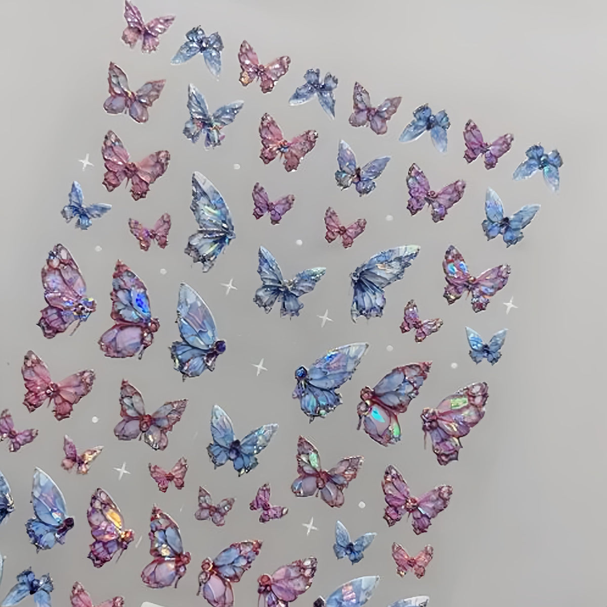 2 Sheets Butterfly Nail Art Stickers 5D Embossed Pink Butterfly Nail Decals Glitter Aurora Butterfly Nail Pattern Self-Adhesive Nail Art Stickers DIY Nail Decoration