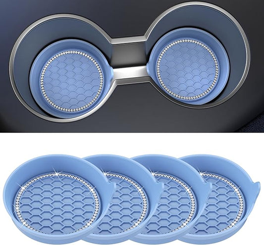 Amooca Car Cup Coaster Universal Non-Slip Cup Holders Bling Crystal Rhinestone Car Interior Accessories 4 Pack Gray Blue