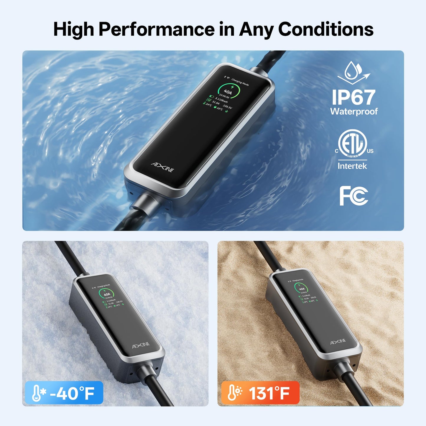 AIXINE Level 2 EV Charger,Tesla EV Charger NACS 40A with 25FT Extension Cord Cable,Enhanced WiFi Smart App,240V NEMA 14-50 Plug Compatible with All Tesla Models X/Y/3/S,UL,ETL,FCC Certified
