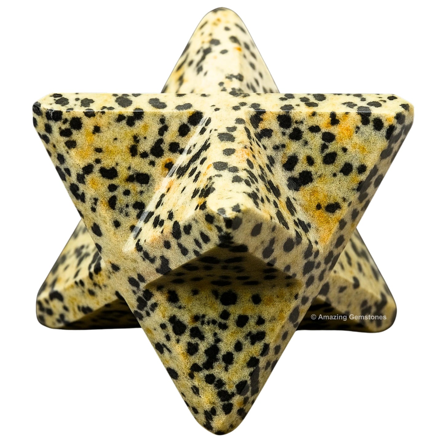 Amazing Gemstone Dalmatian Jasper Merkaba Crystal - 0.75 Inches Metaphysical Merkaba Star for Meditation - Energetic Tetrahedron Crystal and Healing Stones for Spiritual Growth and Healing (15-20mm)