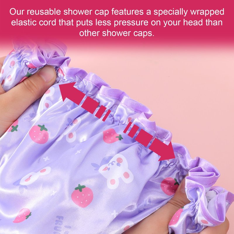 Jeffdad Kids Shower Caps, 2 PCS Pink & Purple Waterproof Double Layers Shower Caps Cute Bonnets Elastic Band Bonnet Satin and Eva Soft Kids Sleeping Cap Reusable Shower Cap
