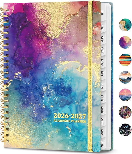 Academic Planner 2026-2027, Weekly and Monthly Calendar Book, July 2026 â June 2027, Hardcover Planner with Tabs, Perfect for Teachers, Students, Women & Men, A5 (6.4" x 8.5") - Gold