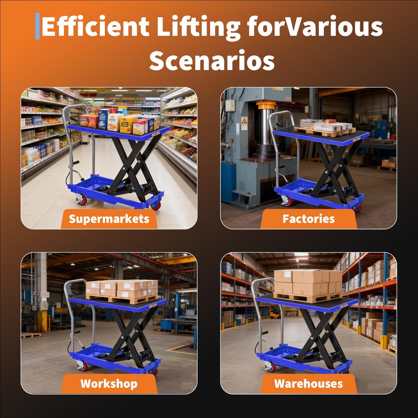 Hydraulic Lift Table Cart,1100lbs Capacity 32.2" Lifting Height,Manual Single Scissor Lift Table with Non-Slip Pad, 4 Wheels & Reflective Strips,for Material Handling & Transportation