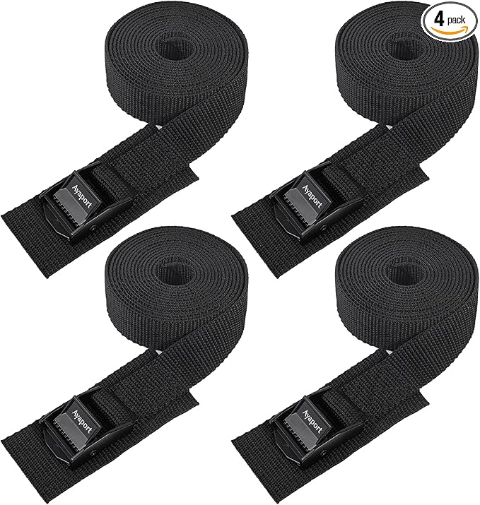 Ayaport Lashing Straps Car Roof Rack Straps Cam Buckle Tie Down Strap for Kayak, SUP, Canoe, Surfboard Packing Black 4 Pack