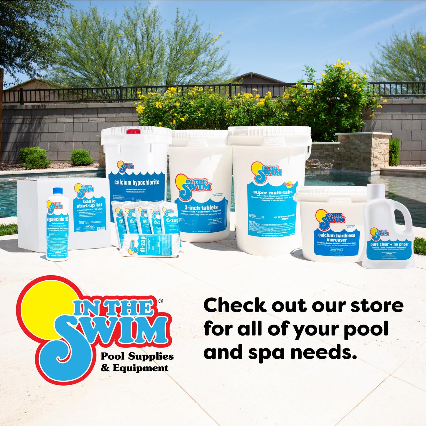 In The Swim Opening Kit and Chlorine Bundle - Pre-Measured Opening Kit for Easy Use - 5 Pound Bucket of 3-Inch Stabilized Chlorine Tablets - Inground and Above Ground Pools Up to 7,500 Gallons