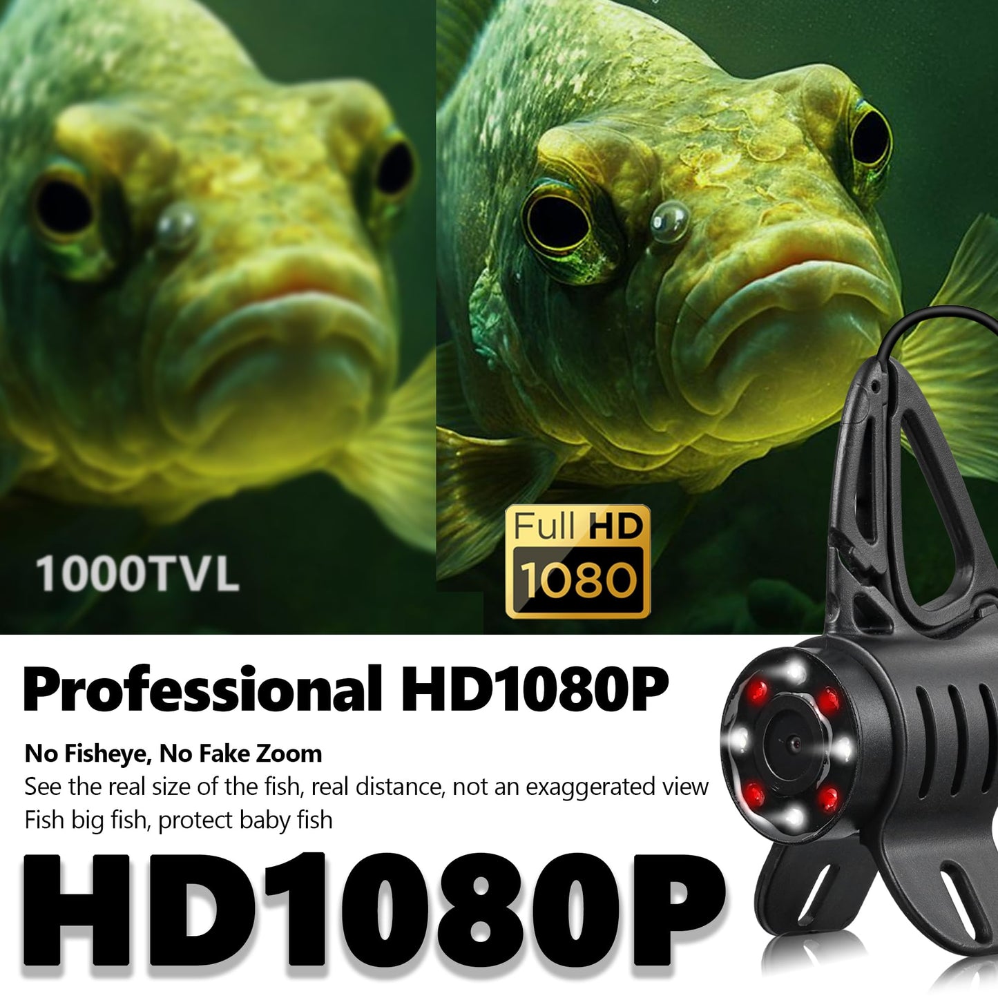 [FishPRO® 2026 Upgrade] NO.1 HD 1080P Underwater Fishing Camera 7'' IPS- w/10,000mAh (Ease To Use) Ice Fishing Camera Underwater, Fish Finder Camera for Ice Lake Boat Fishing w/USB-C, LED+IR, 25m/82ft