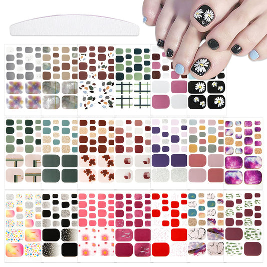 YECIRALA 20 Sheets 440 Pcs Gradient Glitter Toe Nail Stickers Full Nail Wraps For Women Toenails Nail Gel Polish Stickers For Toes Nails Stick On Nail Polish Strips Nail Gel Stickers Toenails Stickers