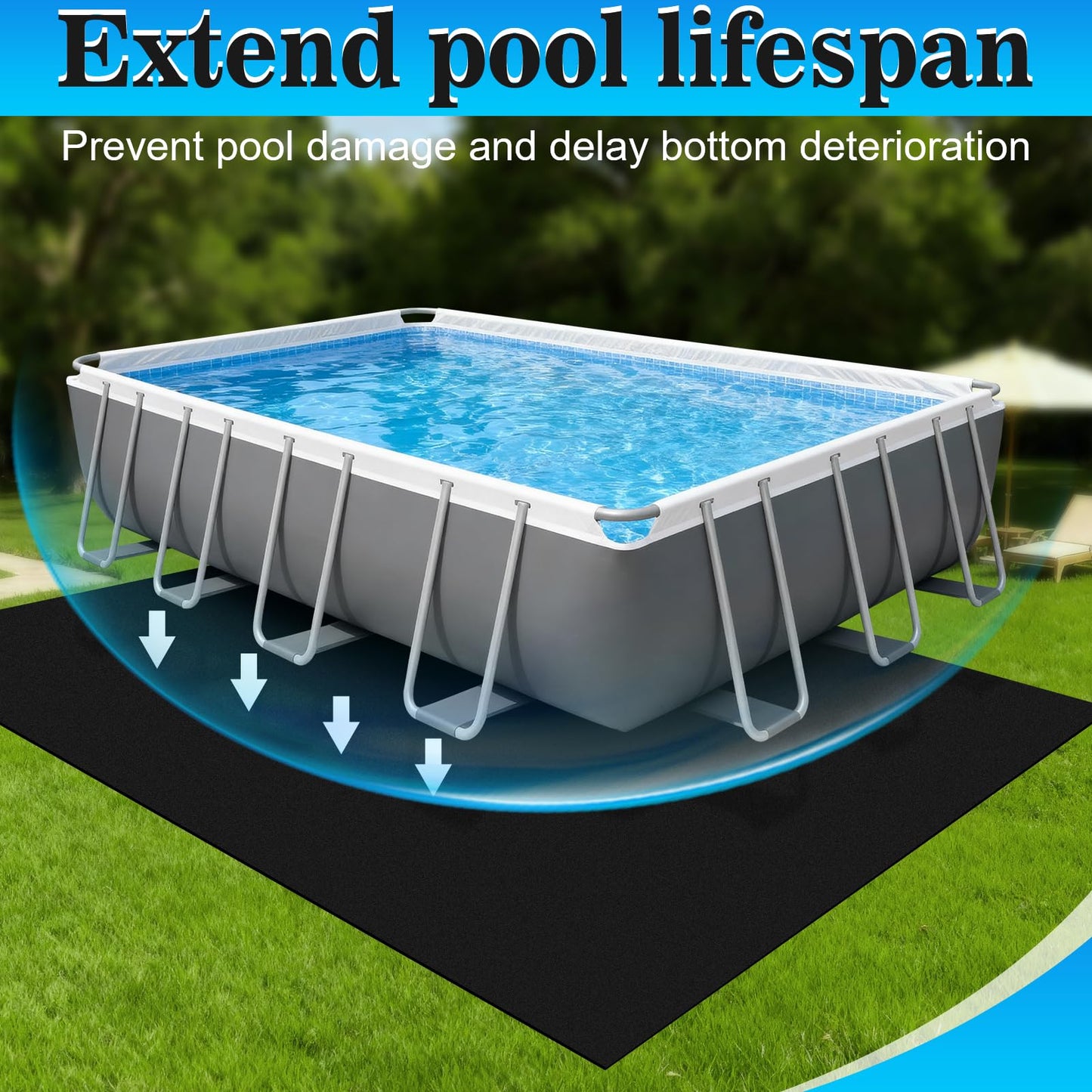 ComfyKit 11x7.5ft Rectangular Pool Liner Pad for Above Ground Swimming Pools,Thickened Under Pool Mat Padding,Pools Bottom Liner Protector to Prevent Punctures & Extend Liner Life