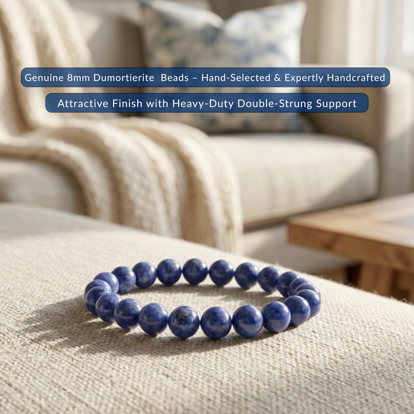 Cherry Tree Collection Dumortierite Beaded Bracelet – Genuine 8mm Gemstone Stretch Bracelet for Men & Women – Handmade Crystal Bracelet - (Dumortierite - S)