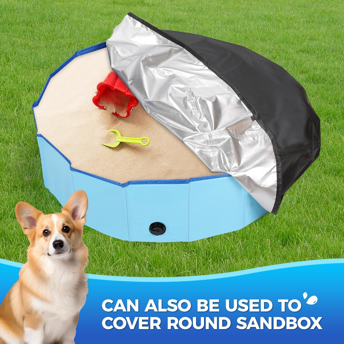 Tufmunb 107 inch Foldable Dog Pet Bath Pool Cover, Portable Round Collapsible Pool Cover with Oxford Cloth Material and Drawstring Design for Dog Pet Pool, Waterproof and Dustproof (Black)