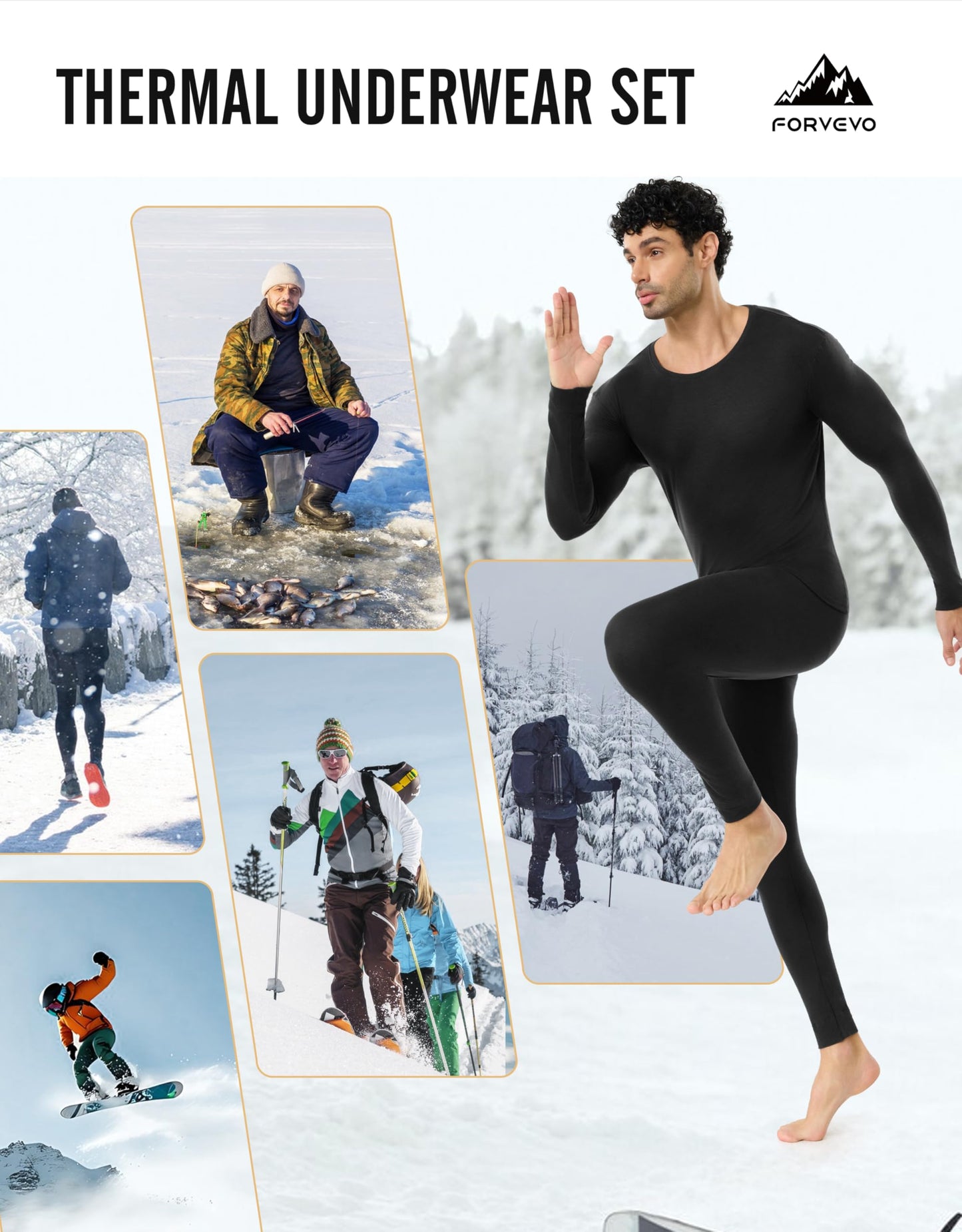 FORVEVO Merino Wool Base Layer Mens, 100% Merino Wool Long Sleeve Shirts for Men, Thermal Underwear Tops for Winter Ski (Black, 250g, L)