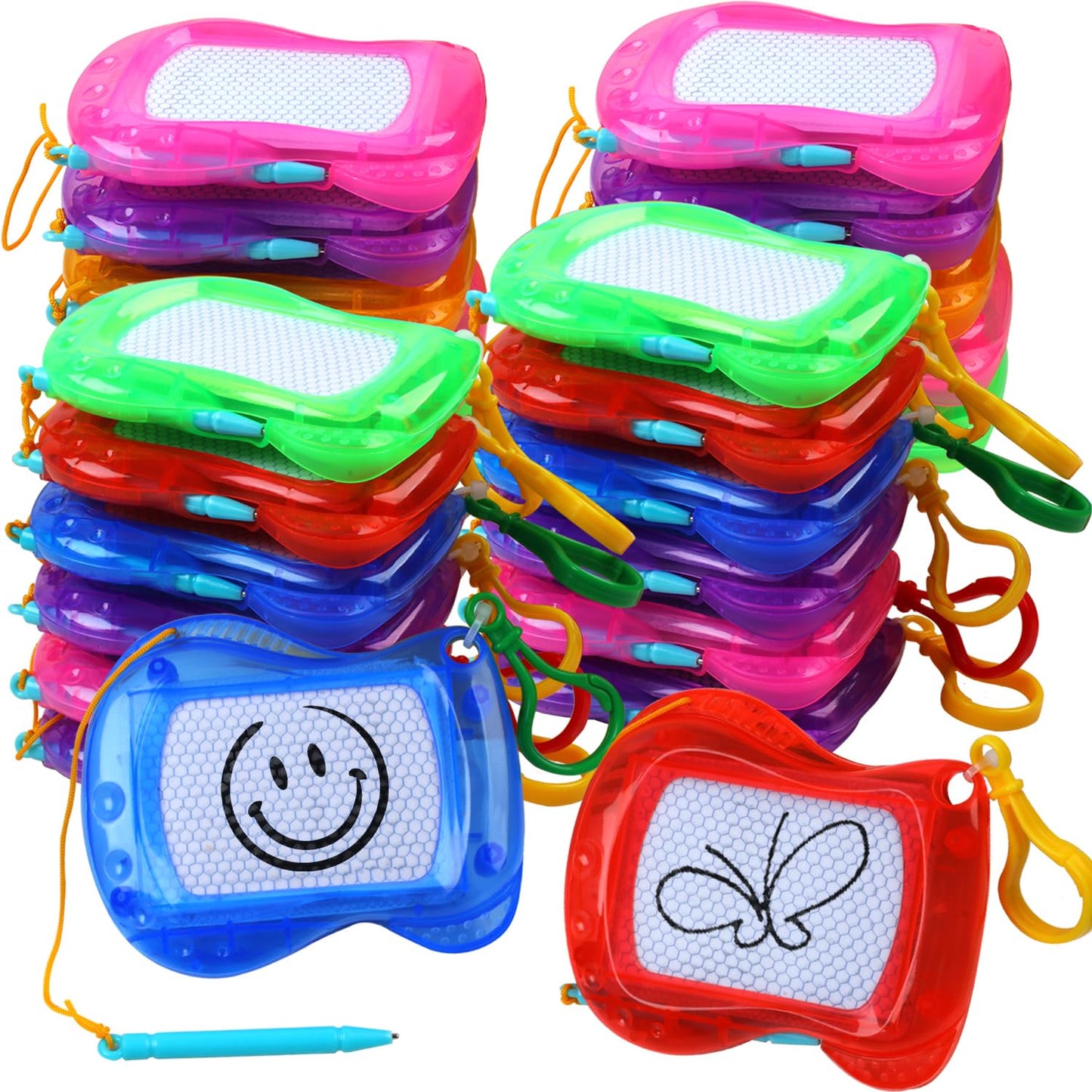 Plzoslly 24 Pack Mini Magnetic Drawing Board for Kids, Small Magnetic Doodle Board Set Backpack Keychain Clip Drawing Board, Erasable Sketch and Painting Pad for Party Favor, Boys and Girls(6 Colors)