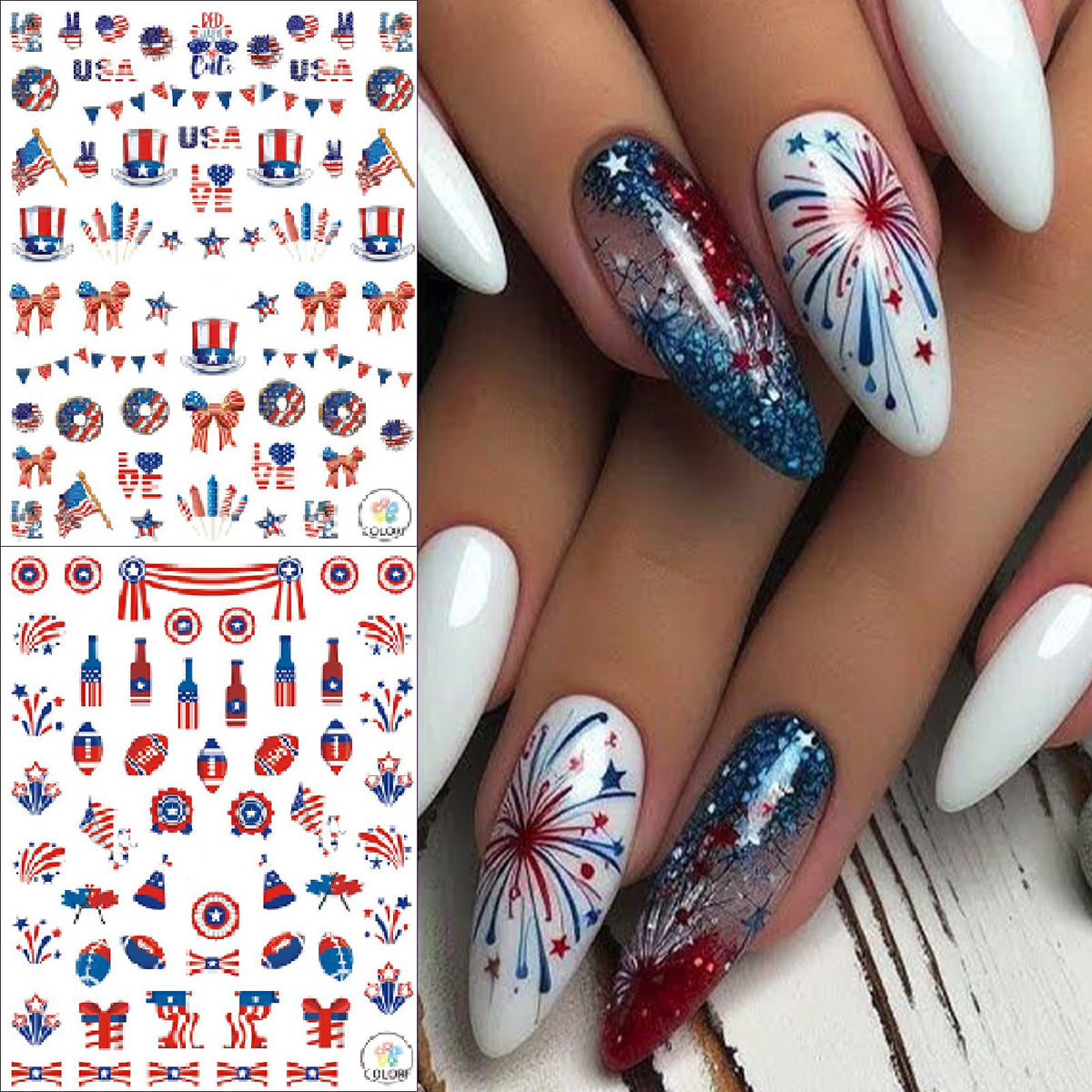 8 Sheets July 4th Nail Art Stickers Independence Day American Flag 3D Self-Adhesive Patriotic Eagle Star Memorial Day Nail Supplies Women DIY Nail Decorations
