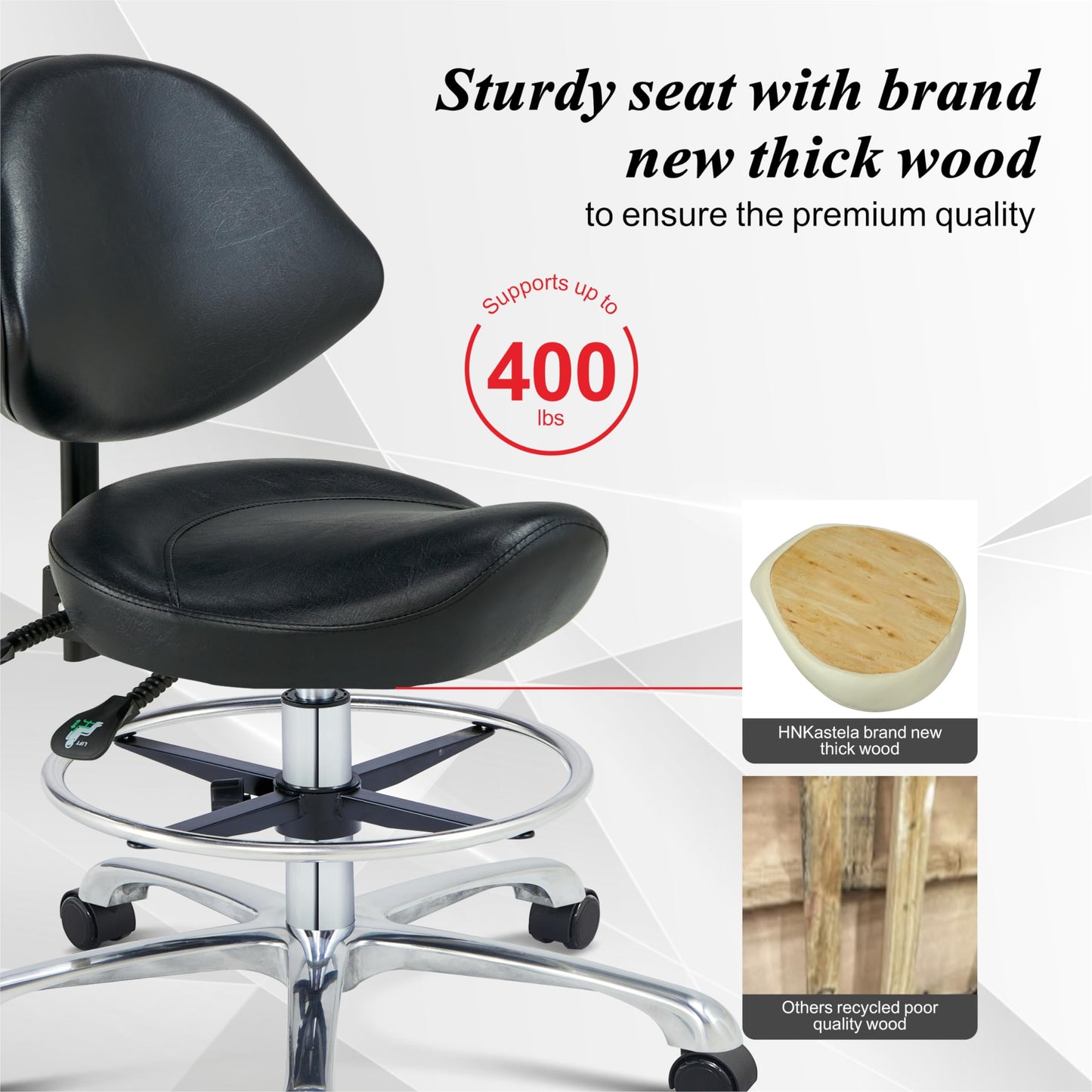 Saddle Chair Rolling Saddle Stool with Back Support, Esthetician Chair Ergonomic Saddle Chair for Dental Hygienist, Medical, Salon (with Back, Black)
