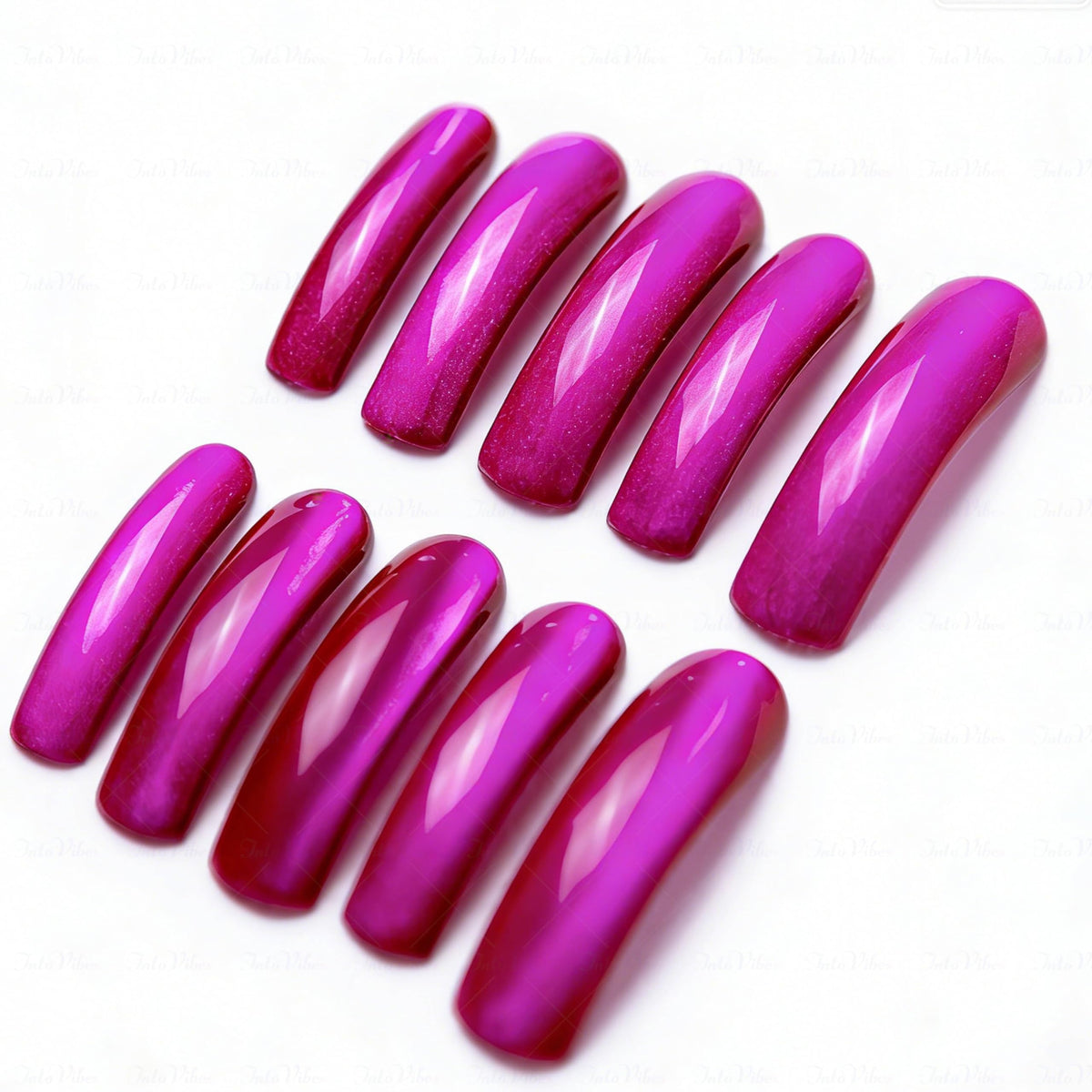 IntoVibes Purple Shimmer Press On Nails XL Handmade Curved Down Groove Design, Metallic Plum Long Nails, Reusable Fake Nail Tips, Salon Quality for Special Occasions, Square Acrylic Nails (L)