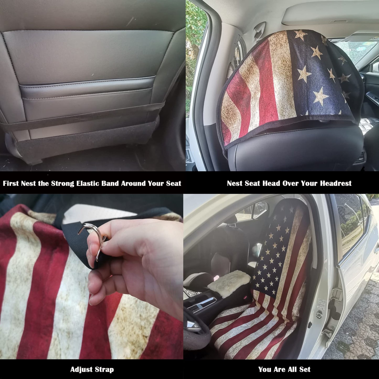 LoyaGour Car Seat Cover Protector Front Seats,for Gym Workout,Running,Swimming,Beach and Hiking,Waterproof Sweat Towel Bucket Seat Covers for Cars SUV Trucks (American Flag, 1Pcs)