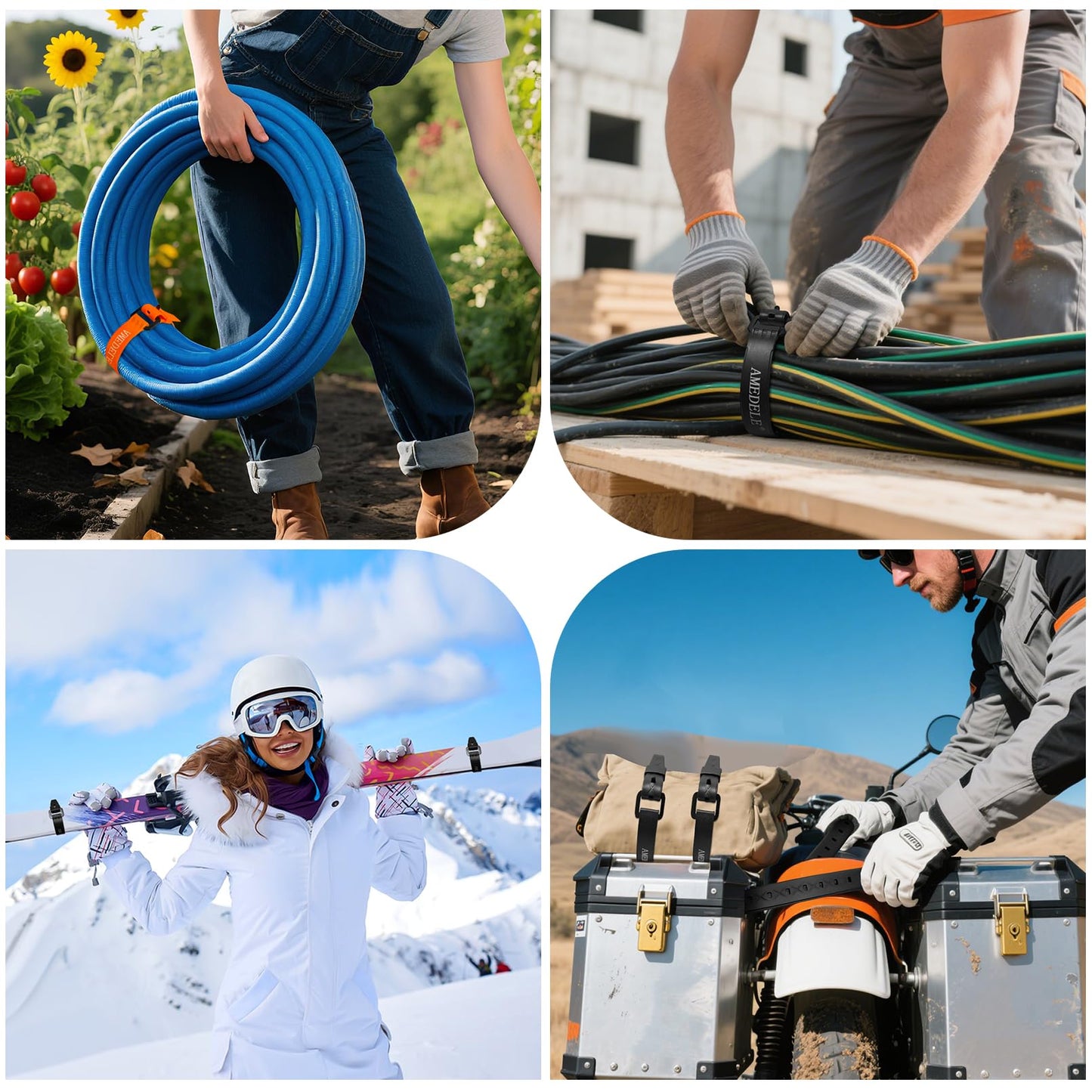 AMEDELE 4 Pack Lashing Straps with Buckles,Adjustable Utility Tension Straps,Simple Tie-Downs Straps for Securing Bike Moto Luggage,Garden Hoses,Skis,Wires and Cables,Orange,22""