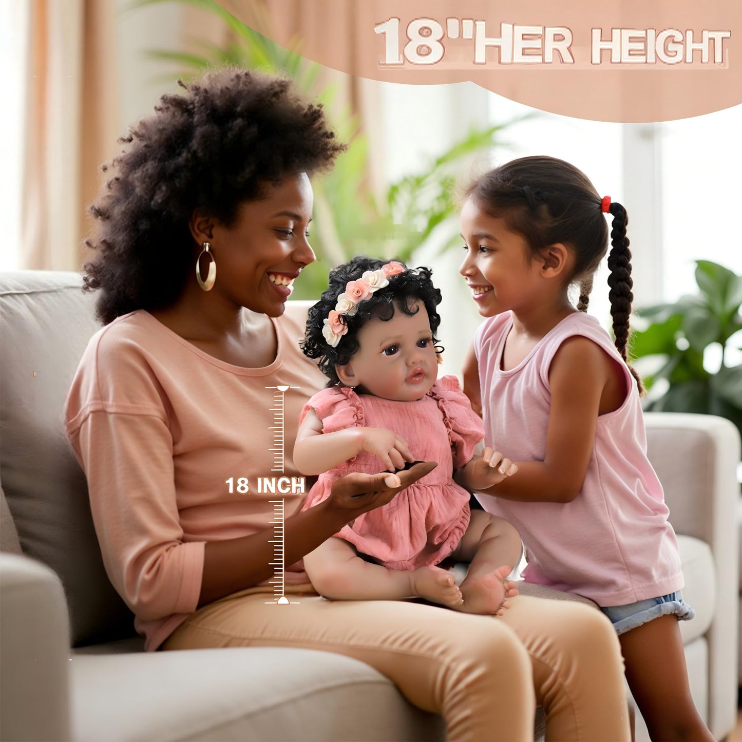 SCOM 18 Inch Reborn Baby Doll Black Girl - Realistic African American Newborn Girl Dolls, Real Lifelike Dolls with Soft Weighted Body, Poseable Real Baby Reborn Gift Toy for 3+ Years Old Kids