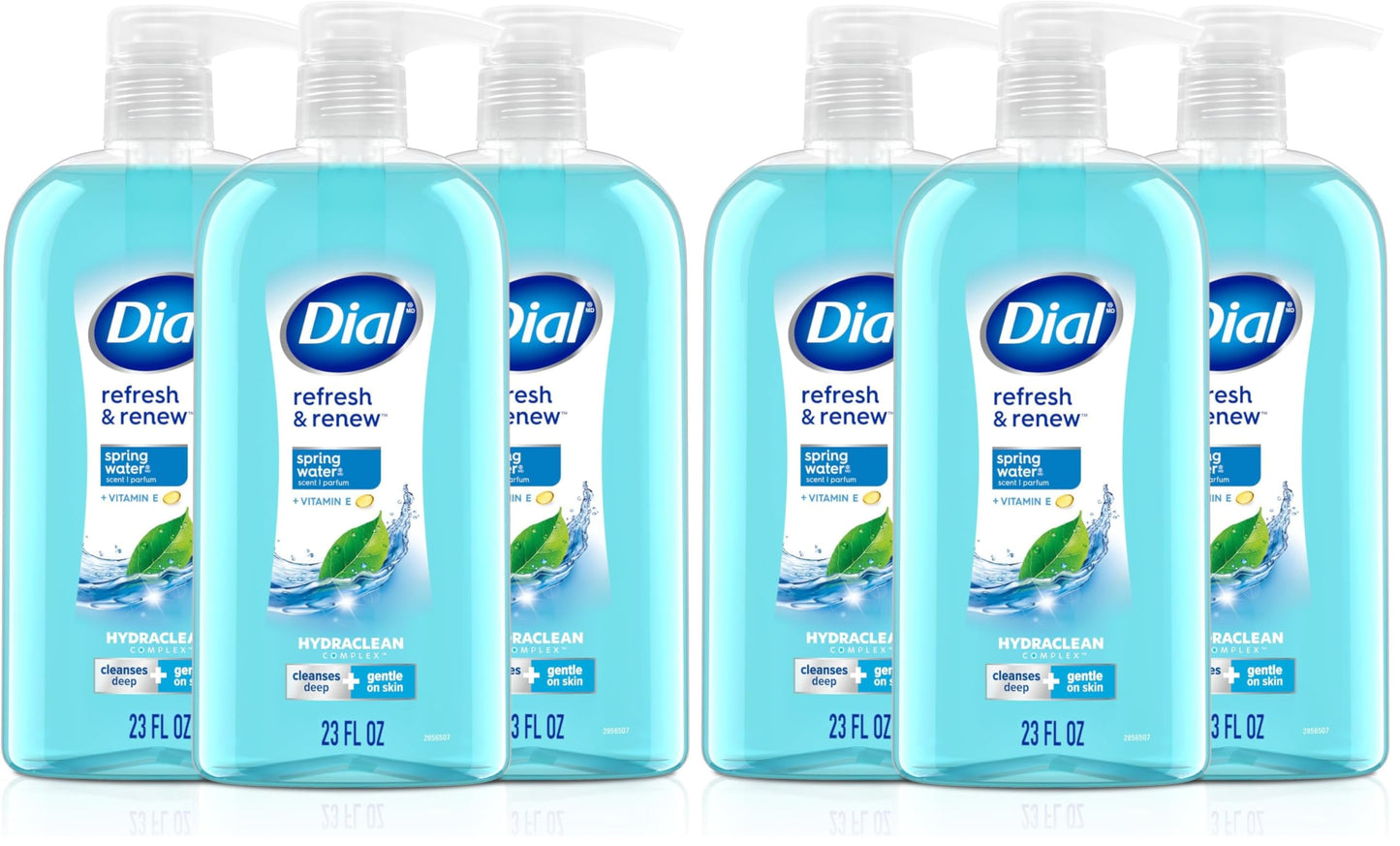 Dial Body Wash,Refresh & Renew Spring Water,23 Fl Oz,Hydraclean Complex & Vitamin E,Gentle,Leaves Skin Feeling Nourished,Dermatologist-Tested,No Parabens-& Sulfates,(Pack of 6)