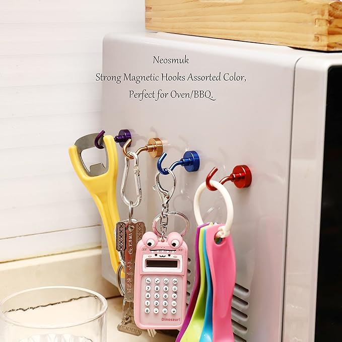 Neosmuk Magnetic Hooks, Heavy Duty 30lb+ Strong Magnet Hook for Cruise Cabins, Cruise Ship Essentials for Hanging, Metal Wall Refrigerator Hangers (Red, 15 Pack)