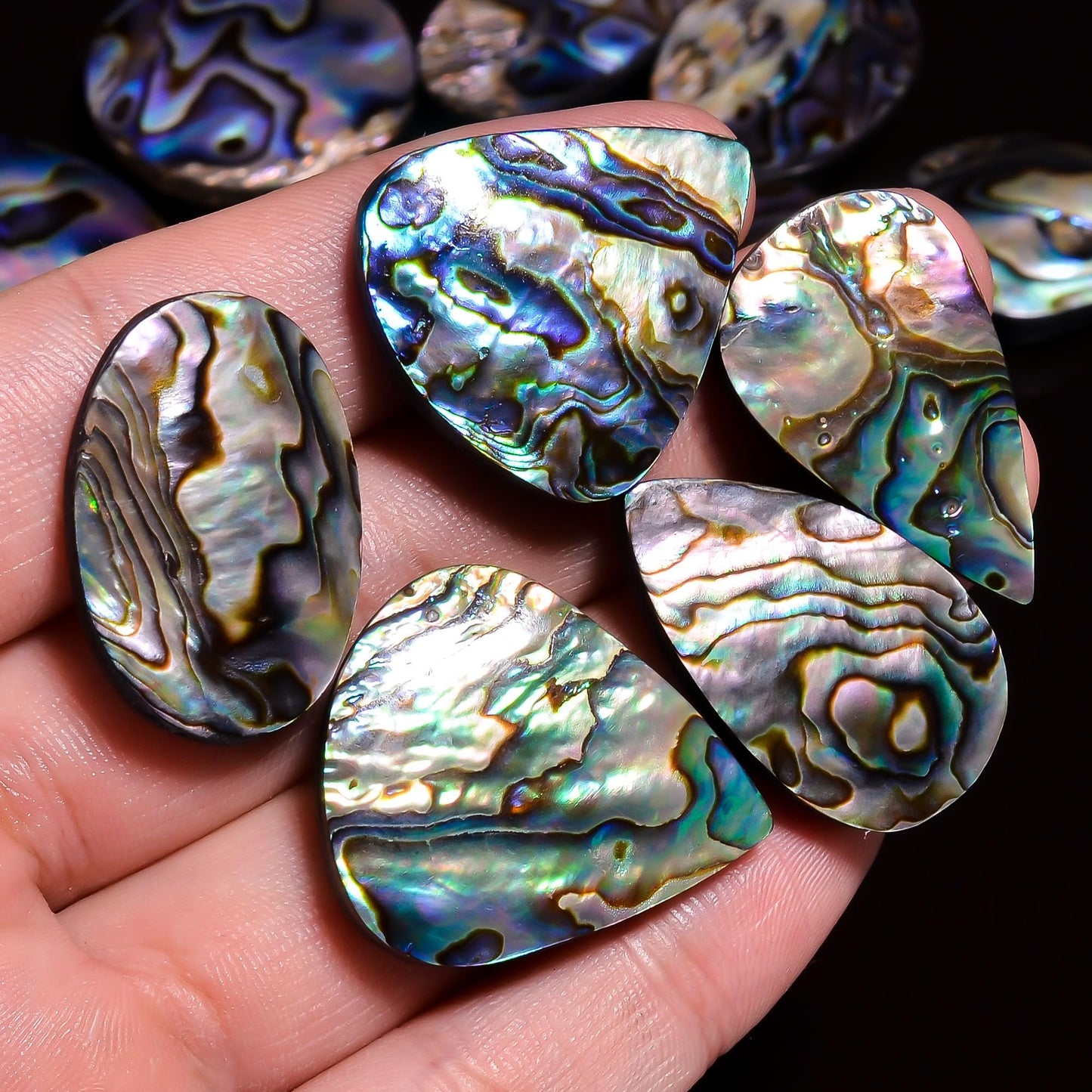 Natural Abalone Shell Gemstone- Healing Crystals for DIY Jewelry Making -Loose Natural Cabochon -Perfect for Crafting Unique Jewelry Designs Gift for Her, Mother and Wife (5 pcs, 25-35 mm)