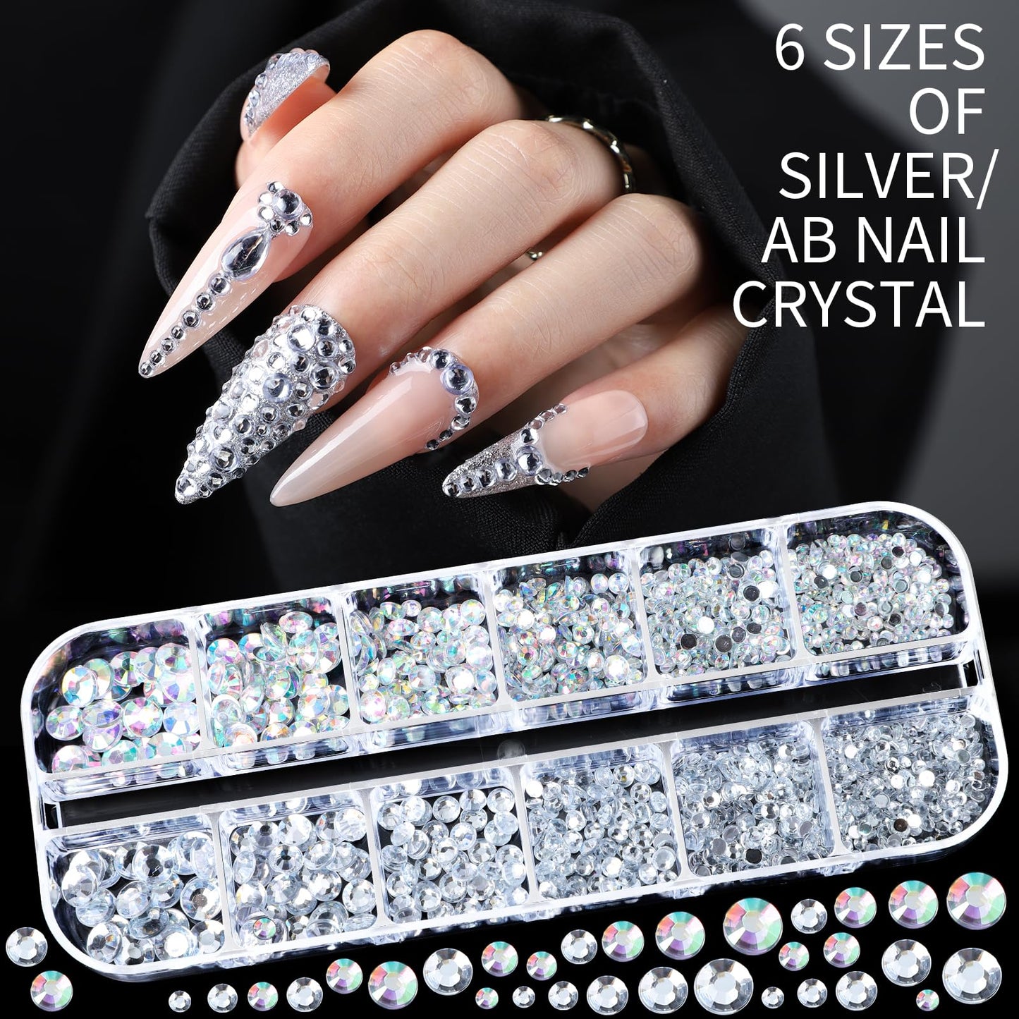 Teenitor Nail Charms Nail Gems with 15 Sheets Gold Nail Stickers, 6 Boxes of Rhinestones for Nails Art Tools, 3D Nail Decals Pearls for Nails