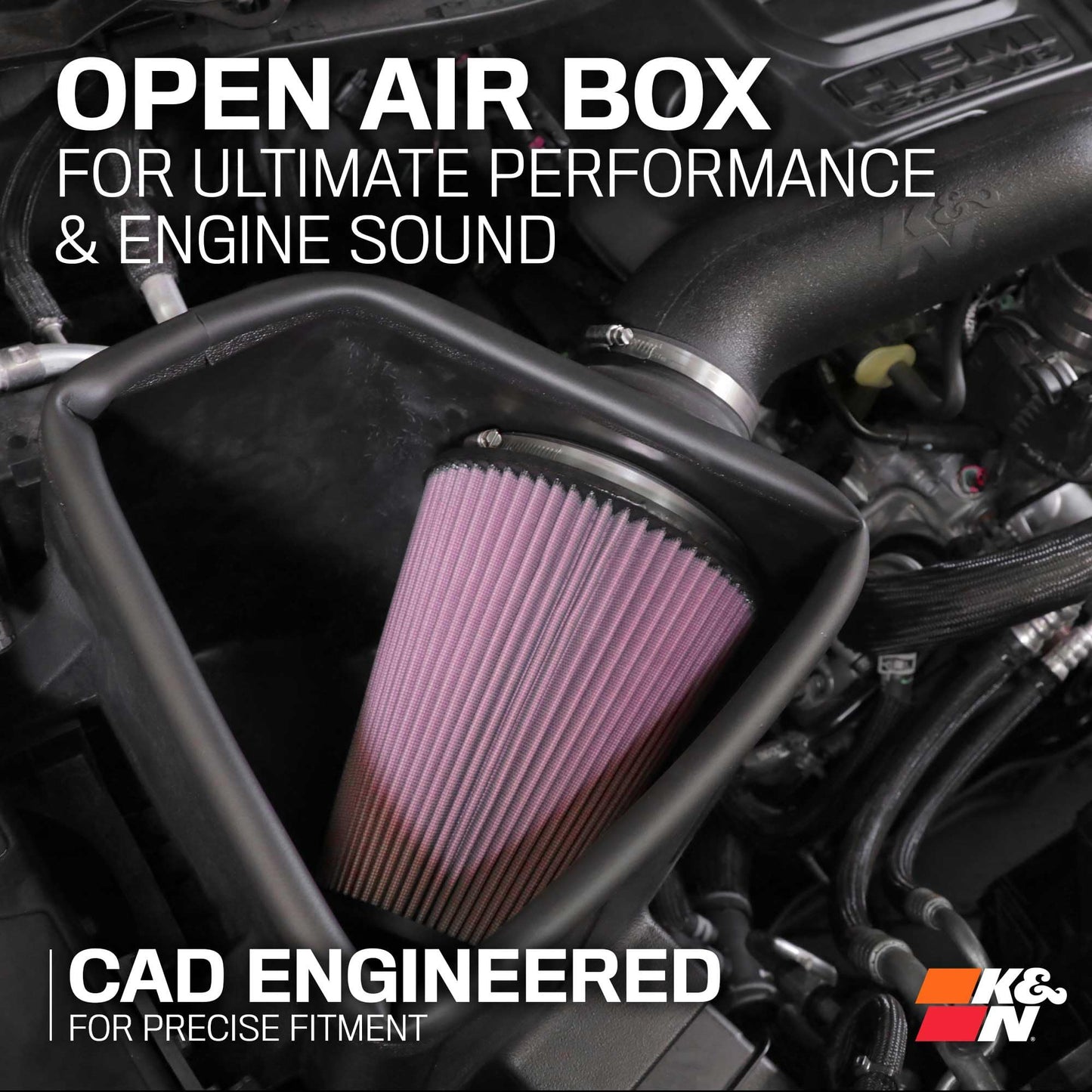 K&N Cold Air Intake System: High-Flow Air Filter, Increase Performance & Towing: Compatible with 2019-2024 RAM 1500, 63-1578