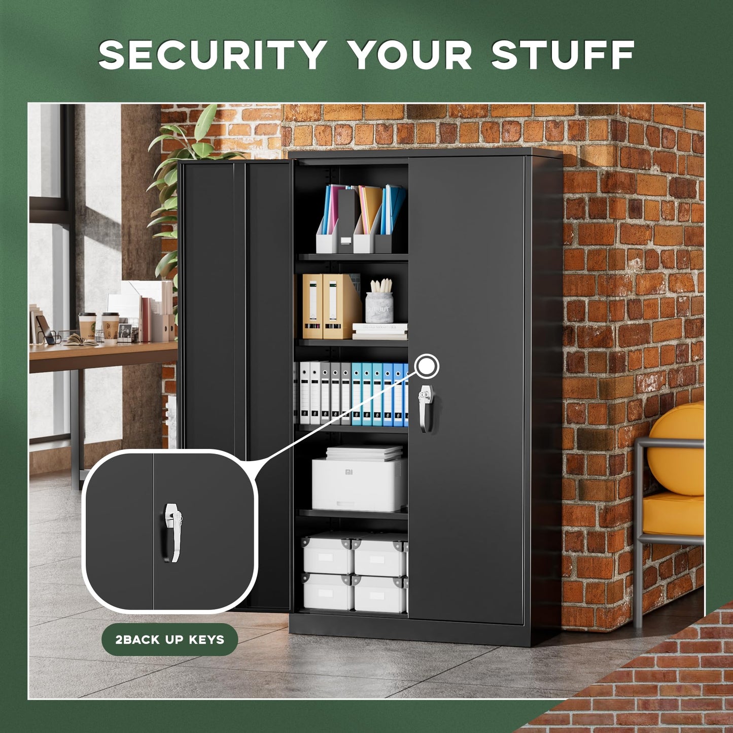 Greenvelly Metal Garage Storage Cabinet, 72” Locking Black Tool Steel Cabinet with Doors and 4 Shelves, Tall Metal Cabinets with Garage Storage Systems for Home Office, Kitchen/Pantry